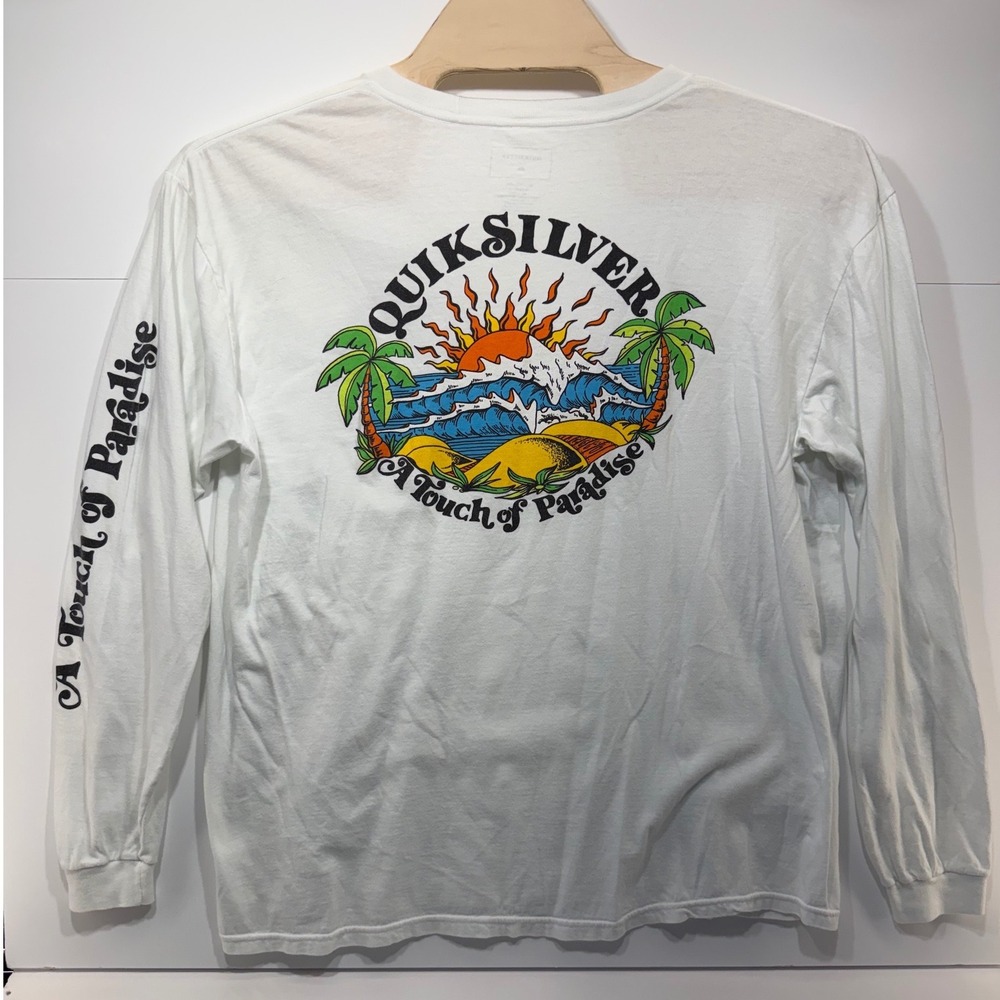 Quiksilver A Touch of Paradise Long Sleeve Graphic T-Shirt Size XL White Cotton - Picture 6 of 7